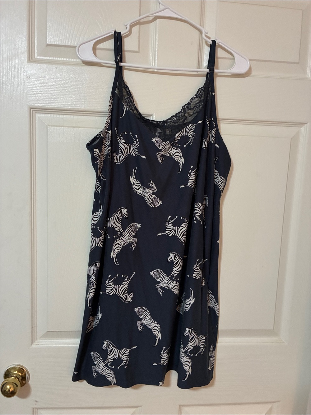 Zebra-Print Lace-Trim Sleep Slip
